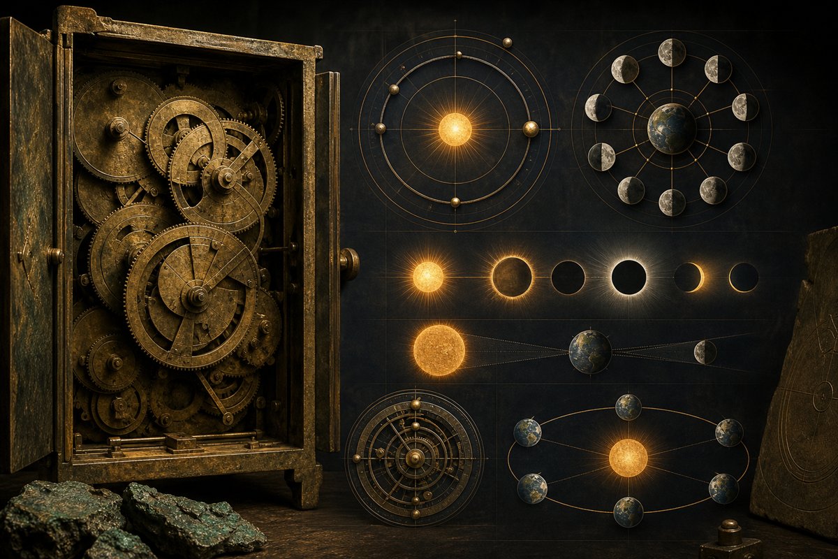 Ilustração explicativa dos ciclos astronômicos calculados pelo Mecanismo de Anticítera